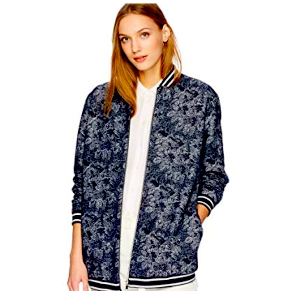 Blue Patterned Oversizrd Tahari Bomber